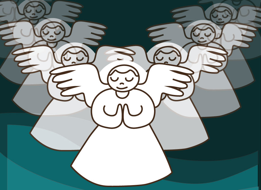 Illustration of white angels on a blue background